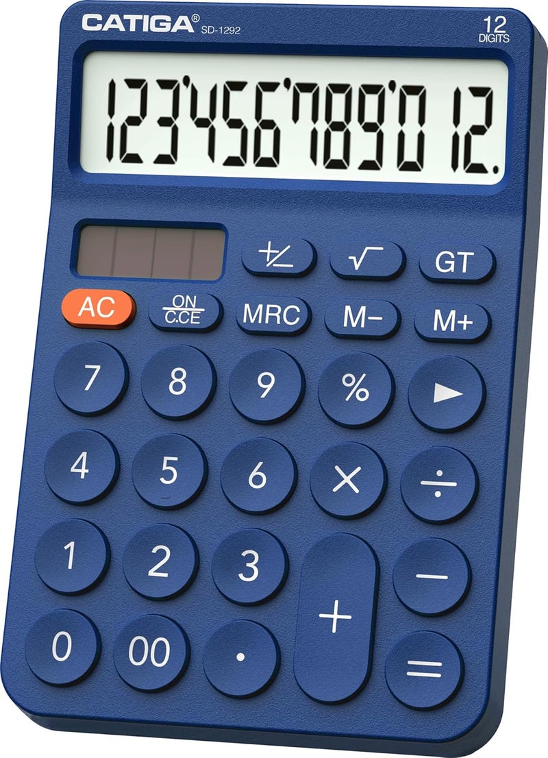 CATIGA 12 Digit Desktop Calculator Basic Desk Calculator with Large LCD Display, Big Buttons, 4 Function, Solar and Battery Dual Power, for Office, School, Home, SD-1292 Navy Blue - Image 1